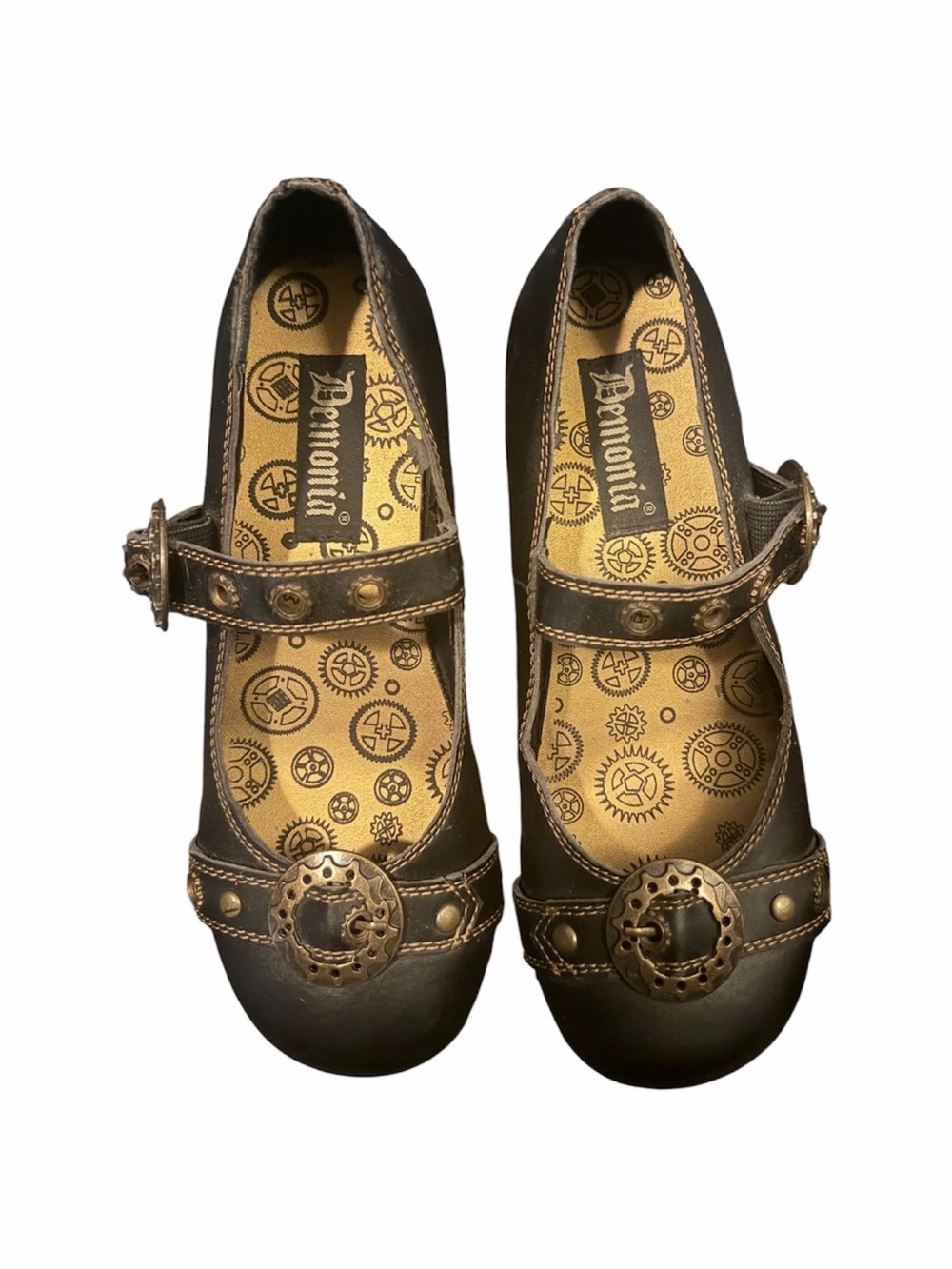 Demonia steam punk  Mary Jane Shoes with Antique Brass Buckles